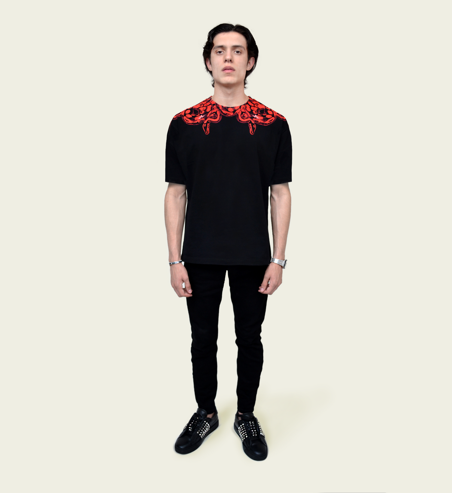 Red Snakes Black T Shirt