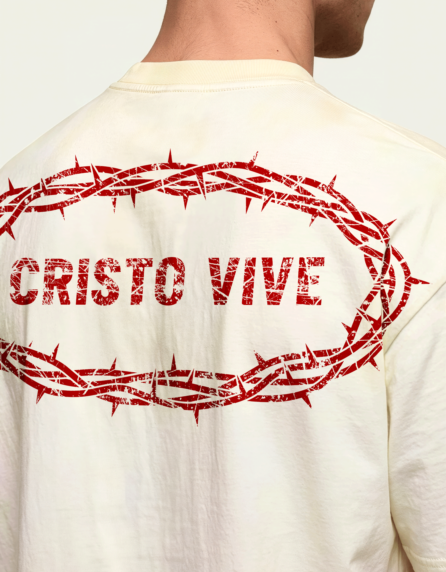 280gsm Cropped Cristo Vive (Back) Print (Off White)