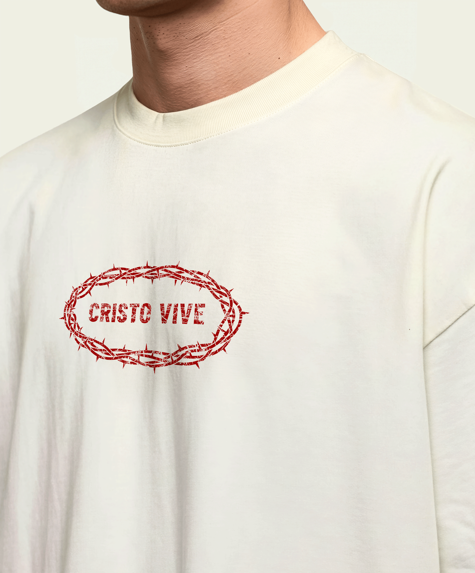 280gsm Cropped Cristo Vive (Front) Print (Off White)