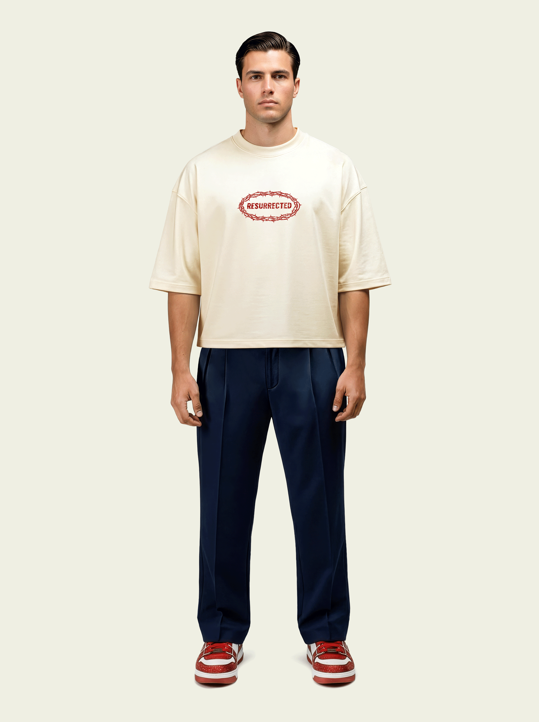 280gsm Cropped Resurrected (Front) Print (Off White)