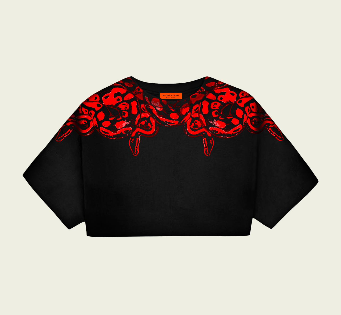 Cropped Red Snakes Black T Shirt