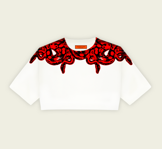 Cropped Red Snakes White T Shirt