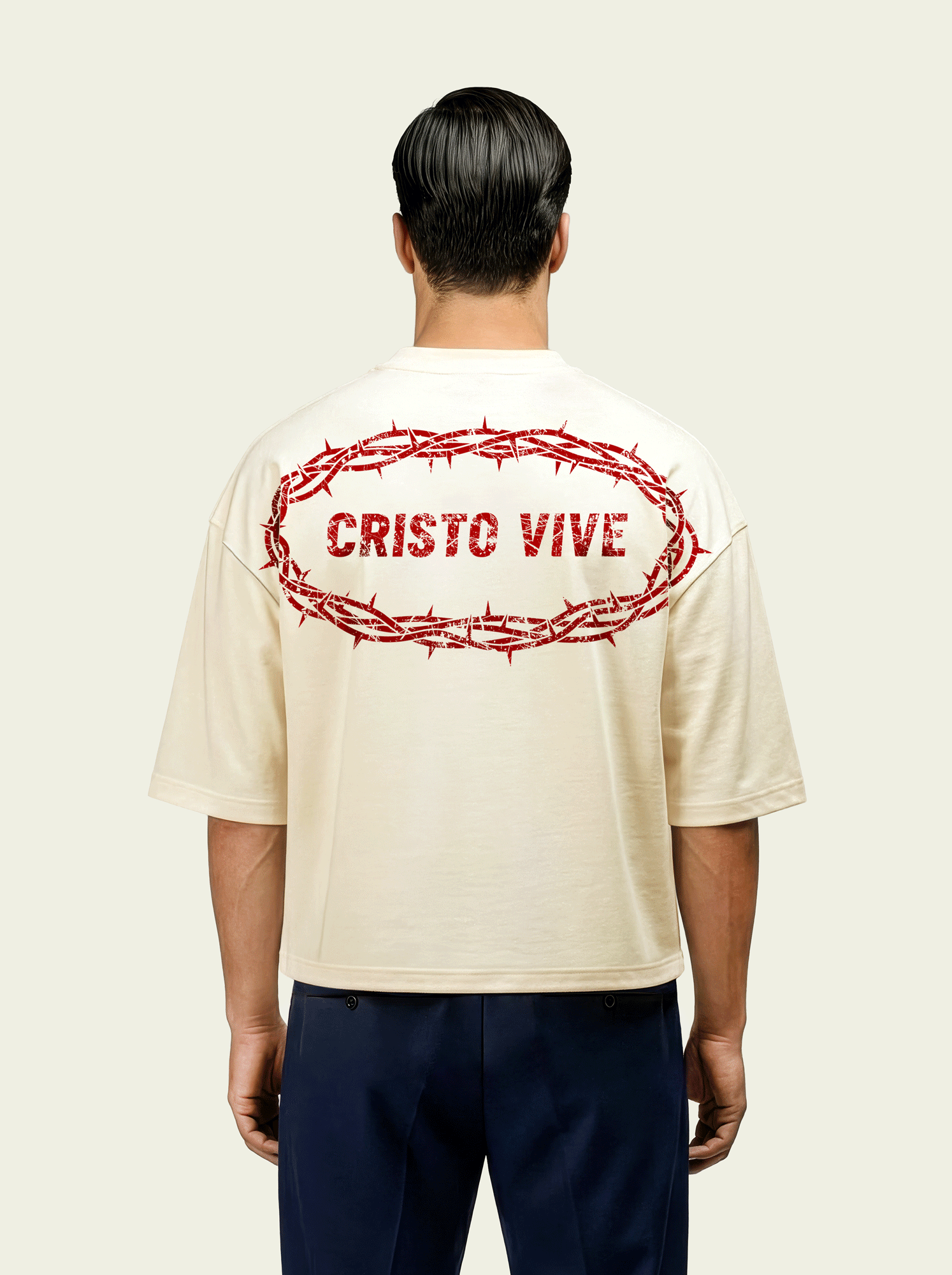 280gsm Cropped Cristo Vive (Back) Print (Off White)